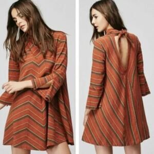 Free People New Romantics Small Adobe Stripe Open Back Mini Dress Tunic